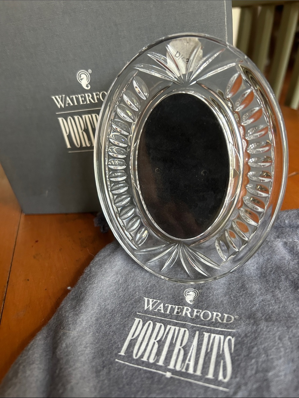 Vintage 90s new Waterford Crystal Overture Oval Picture Frame 2x3” box & pouch